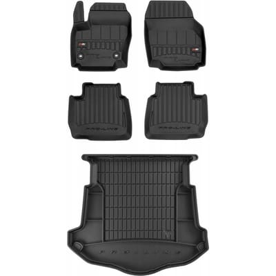 Frogum ProLine Complete Set: Luxe Rubberen Automatten + Kofferbakmat - Geschikt voor Ford Mondeo Mk4 Hatchback 2007-2012 - Bevestigingsafstand 25,5 cm - Met Thuiskomer - Geurloos TPE - Zwart