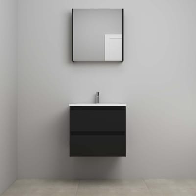 On-Line Badkamermeubelset - 60 cm - Voorgemonteerd - Acryl Wastafel - 1 Kraangat - Spiegelkast - Mat Zwart