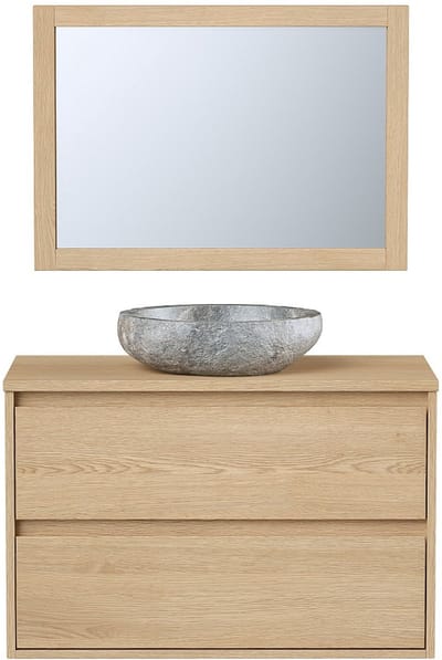 Vente-unique Badkamermeubel met opzetwastafel van steen met spiegel - Eikenfineer - 80 cm - MILIPAM