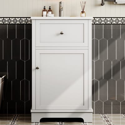 Wishdor - Badkamermeubel Met Geïntegreerde Wastafel En Lade - Modern - Voor Badkamer - MDF En Keramiek - Wit - 51 X 46 X 87 Cm