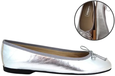 Stravers - Zachte Leren Ballerina Schoenen Maat 42 Dames Grote Maten Zilver Flatjes