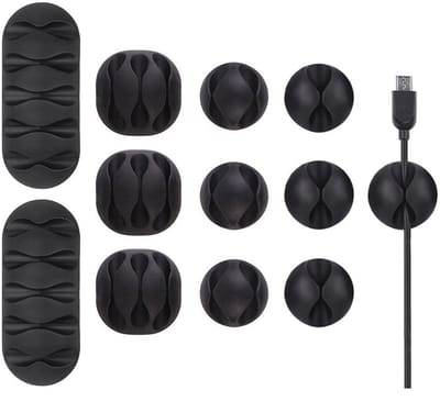 Kabelclips, Multifunctionele Kabelhouder Kabelbeheer Kabelorganizer voor netsnoer, USB-kabel, audiokabel, thuiskantoor, 12 stuks, zwart