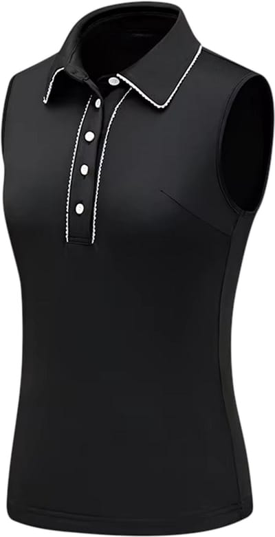 Dames Mouwloze Golftop – Sneldrogende Sport Tanktop met Omgeslagen Kraag, Ademend Golfshirt, Tennis Top en Sportshirt voor Vrouwen - Zwart - Maat S