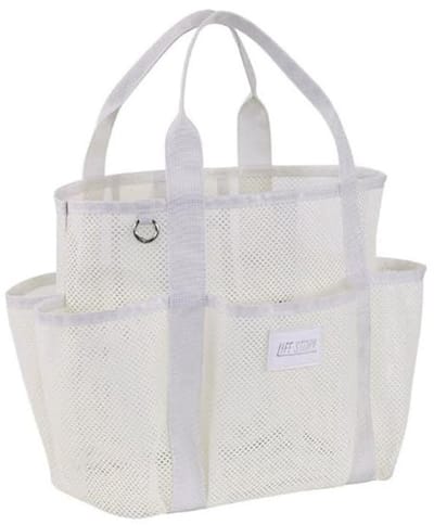 Dailygoods - AfitLulu Grote strandtas voor dames, 8 zakken, mesh, boodschappentas, badtas, XXL, familie, met karabijnhaak en afneembare haak, strandtas, shoppertas voor strand, winkelen, zwemmen