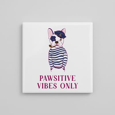 Pawsitive Vibes Only Keramische Wandtegel – Schattige Hond Illustratie Positieve Woondecoratie – 15 x 15 cm