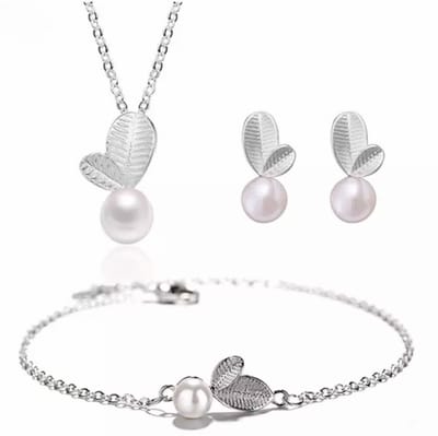 3-Delige set Carlin-Zilverplating -synthetische Parel-Ketting-Armband-Oorbellen