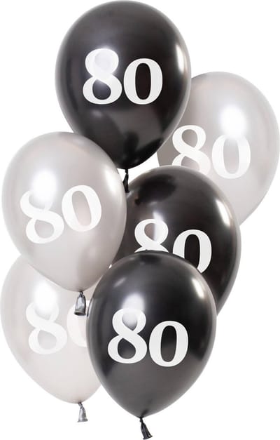 Folat - Ballonnen Glossy Black 80 Jaar (6 stuks)