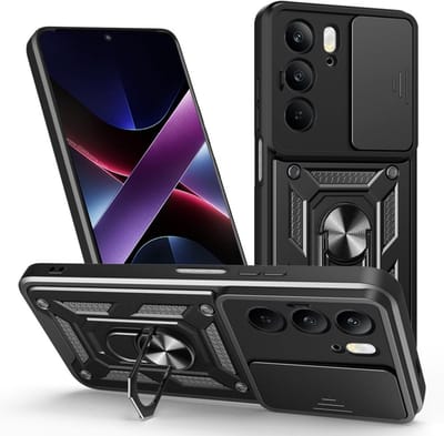 Coverup Hoesje - Geschikt voor Realme 14x 5G / C75 Hoesje - Coverup Armor Ring Kickstand Back Cover met Camera Shield - Zwart