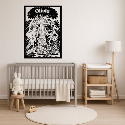 BR2Laser Jungle Dieren – Wanddecoratie – Lasergesneden Hout – Kinderkamer - Babykamer Kunst– 55 cm Hoog