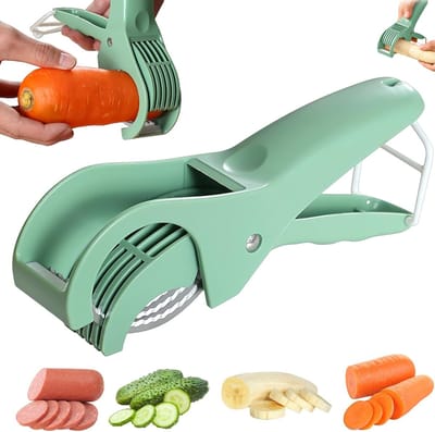 1 stuk - Bananensnijder - Fruitsnijder van roestvrij staal - Groentesnijder - Saladesnijmachine - Handmatige hotdogsnijder - Multifunctionele voedselsnijder - Keukengadget - Geschikt voor worstjes, komkommers, aardbeien en druiven (groen)