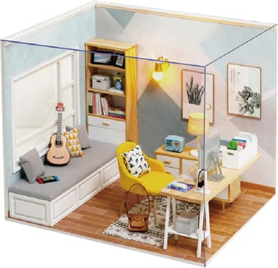 Miniatuurhuisset - Houten studie - Hobby en decoratie - Handgeassembleerd model - 23 x 23 x 6 cm - Meerkleurig