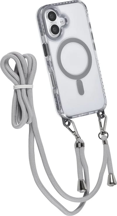 Hoes Geschikt voor: iPhone 16 Plus Hoesje voor om de nek - Magnetisch Magsafe Hoesje Met Koord - Hoes Met Koord - Hoes Cover Met Koord - Grijs