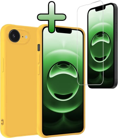 Hoesje Met Screenprotector - Geschikt voor Apple iPhone 16e - Sterk & Shockproof - Back Cover - Siliconen Case - Telefoon Hoes - Geel