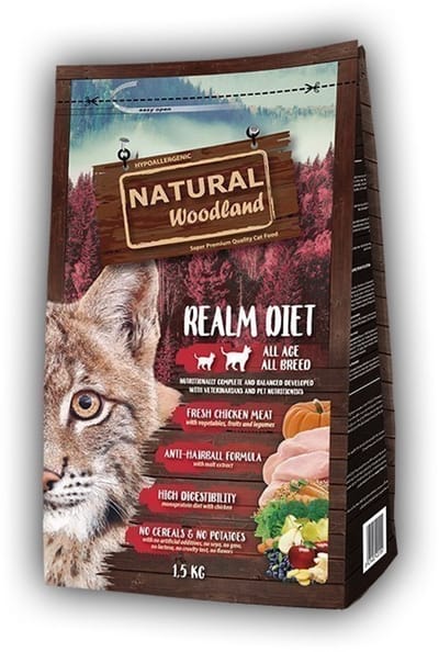 Kattenvoer Natural Woodland - Graanvrij Kip 1.5kg - Hypoallergeen, Anti-Haarbal Formule