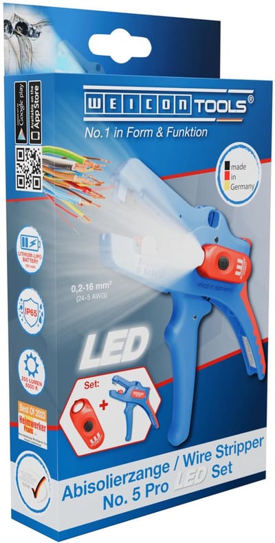 WEICON TOOLS Striptang No.5 Pro LED Set, 2-delige set incl. Striptang en LED-werklamp