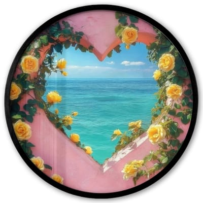 Poster in lijst Rond - Fotolijst 40x40 cm - Posters - Hart - Zee - Muur - Ronde posterlijst zwart - Decoratie - Wanddecoratie woonkamer - Muurdecoratie slaapkamer