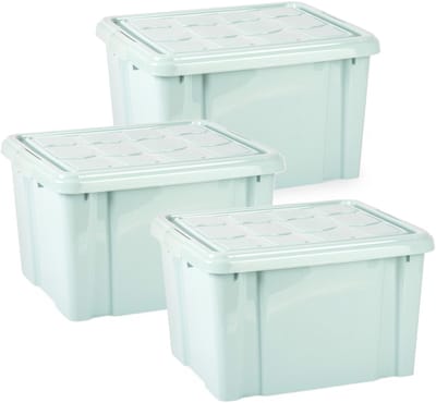Plasticforte Multi Storage Opslagbox met deksel - 3x - mintgroen - 25 liter - 42 x 25 x 30 cm - kunststof - opbergdoos - opbergen