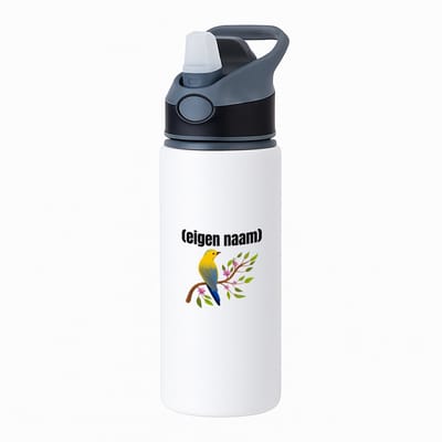 Hacebo® - vogel in een boom met eigen naam waterfles met rietje zwart - Vogels - dieren liefhebber - iemand die houdt van vogels - verjaardag - cadeau - kado - geschenk - water fles - 650ML