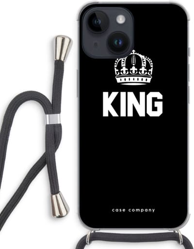 Case Company® - Hoesje met koord geschikt voor iPhone 14 hoesje met Koord - King zwart - Telefoonhoesje met Zwart Koord - Bescherming aan alle Kanten en Over de Schermrand
