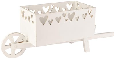 Dekoratief | Kruiwagen m/hartjes, wit, hout, 48x15x20cm | A260236