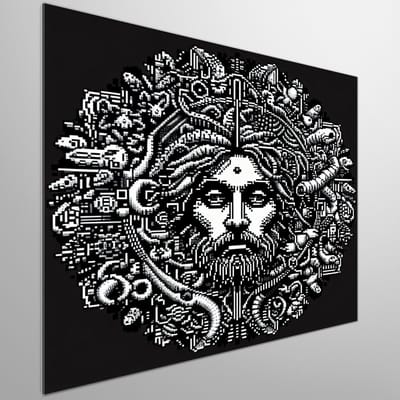 Pixel art zwart wit schilderij | Monochroom meesterwerk van geordende pixels in tijdloze schoonheid | Kunst - 20x20 centimeter op Dibond | Foto op Dibond