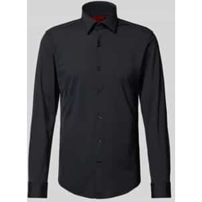 HUGO Kenno slim fit overhemd - tricot - zwart - Strijkvriendelijk - Boordmaat: 39