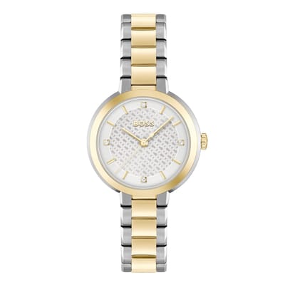BOSS HB1502761 SENA Dames Horloge - Mineraalglas - Staal - Zilverkleurig - 34 mm breed - Quartz - Vouw/Vlindersluiting - 3 ATM (spatwater)