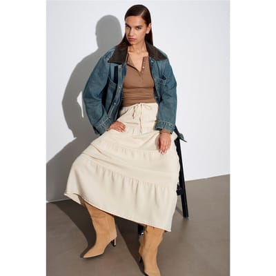 Hoge Taille A-Lijn Maxi Rok met Strikdetail