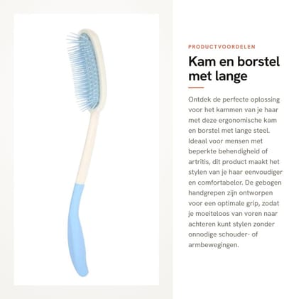 Dailygoods- Haarborstel Ergonomisch Ontwerp - Kam met Lange Steel - Antislip Handvat - Geschikt voor Artritis - Haarstyling Accessoire - Kunststof Materialen - Haarkam