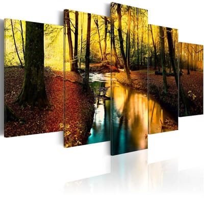 Schilderij - Herfst stilte , bos , 5 luik
