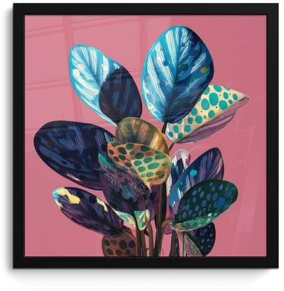 Poster in lijst - Fotolijst 40x40 cm - Posters - Plant - Bladeren - Stippen - Abstract - Posterlijst zwart - Decoratie - Wanddecoratie woonkamer - Muurdecoratie slaapkamer