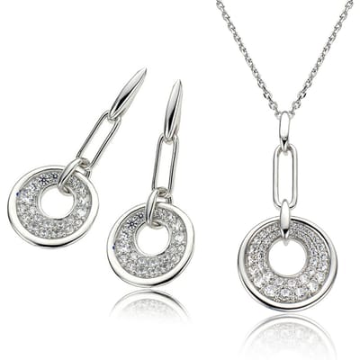Orphelia Dames 925 Sterling Zilveren Set: Ketting-Hanger + Oorbellen - Zilver SET-5961