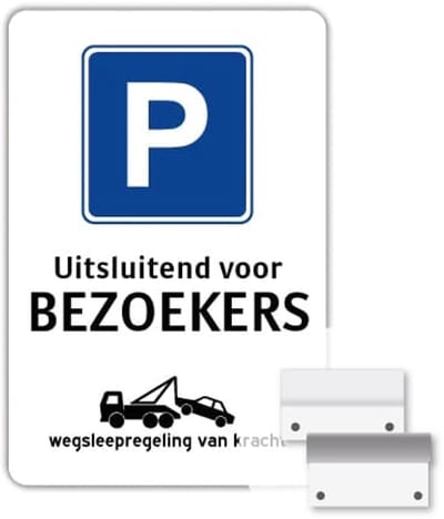 Bord uitsluitend voor Bezoekers - Weerbestendig Aluminium - 40x60 cm - Bevestiging: Met muur-/ wandmontage beugels