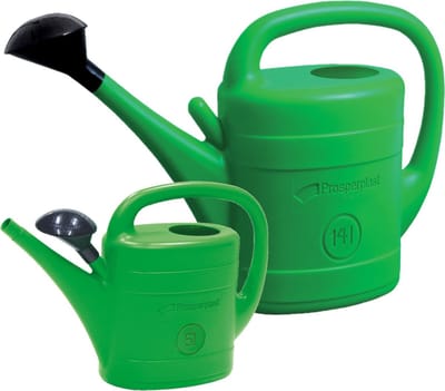 Combi-set kunststof bloemen/planten gieters met broeskop/sproeikop groen 5 en 14 liter