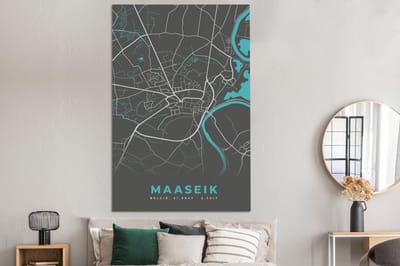 Canvas schilderij 120x180 cm - Wanddecoratie Plattegrond – Maaseik – Blauw – Stadskaart - Kaart - Muurdecoratie woonkamer - Slaapkamer decoratie - Kamer accessoires - Schilderijen