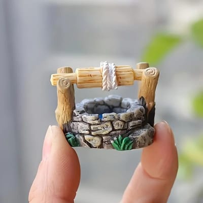 Statue miniature de puits du pays des merveilles - Décoration de micro-paysage en résine faite à la main beige