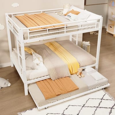 Stapelbed met uittrekbed - Kinderbed - Ruimtebesparing - Stabiel ijzeren frame - 140x200cm - Wit
