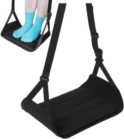 Voetsteun Hangmat - Reis Voetensteun - Comfortabel Zitten - Verstelbare Bandjes - 27.5 x 23 cm - Zwart