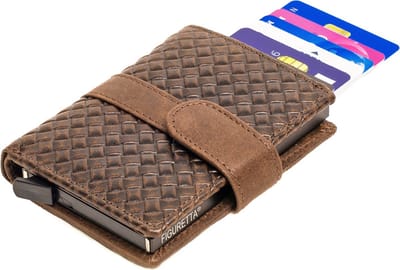 Figuretta RFID Creditcardhouder met Muntgeldvak - Cardprotector - Vlechtpatroon - Dames en Heren - Echt Leer - Cognac