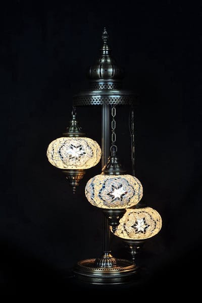 Turkse Lamp - Vloerlamp Mozaïek - 3 Bollen - Handgemaakt Wit met Gekleurd Glas