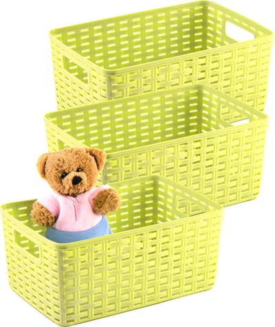 Plasticforte Opbergmand - 3x - Kastmand - rotan kunststof - limegroen - 12 Liter - 30 x 37 x 13 cm