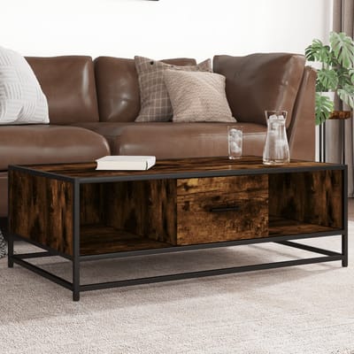 vidaXL - Salontafel - 100x57x35 - cm - bewerkt - hout - en - metaal - gerookt - eiken