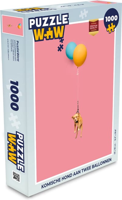 Puzzel Komische hond aan twee ballonnen - Legpuzzel - Puzzel 1000 stukjes volwassenen