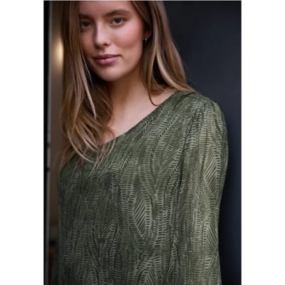 Blouse met lange mouwen en V-hals in chiffon