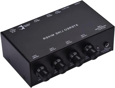 Stereo Lijn Mixer - Audio Systeem - Muziek Mixen - Individuele Volume Controle - Vier Kanalen - Zwart