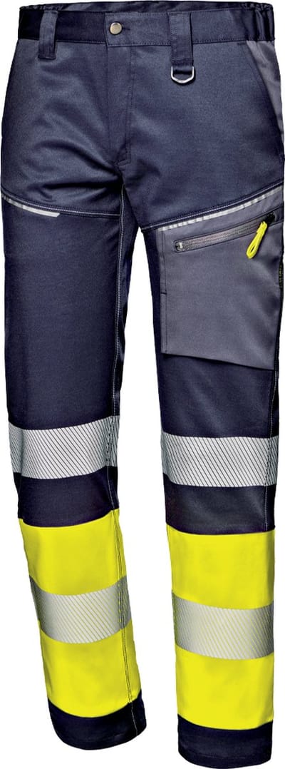 SIR SAFETY CONTRAST Hi-Vis Stretch Werkbroek Heren Blauw Geel – Reflecterend, Kniezakken, Gereedschapszak met Rits – D-ring & Hamerlus