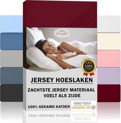 Silky Jersey  Zijdezachte Jersey Hoeslaken Strijkvrij 100% Gekamd Katoen - 200x200+30 cm  Cabernet Rood