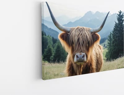 Saammp Canvas Schilderij Schotse Hooglander Koe jong - Dieren - Natuur - 45x30 - Foto op canvas - Wanddecoratie - muurdecoratie Woonkamer - Slaapkamer decoratie - Canvas Print