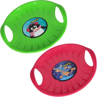 KOTARBAU® 2 Glijschotel, Sneeuwschijf, Kunststof, 60 cm, Roze & Groen, Sneeuw Slee, met Handgrepen, voor Kinderen en Volwassenen, Schotel Slee Plastic, Bobsleeën, Sneeuwglijder, Duurzaam