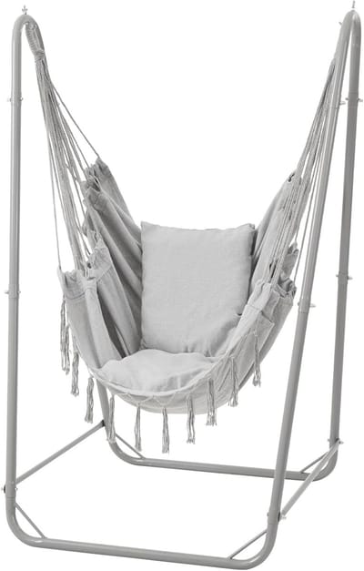 Hangmat Stand met Zitting - Draagbare Relaxplek - Ontspannen Buiten - Robuust Stalen Frame - 163x89 cm - Grijs